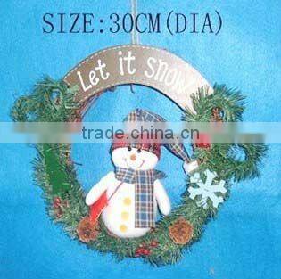 christmas wreath , christmas hanging decorate,Christmas wreath with sitting snowman
