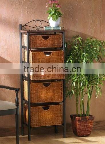 Iron / Wicker Five Drawer Unit