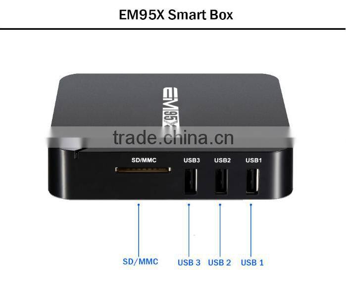 New Arrival EM95X Powerful 2GB/16GB Android 6.0 Marshmallow Quad Core TV Box, Amlogic S905X 4K TV Box For Wholesale