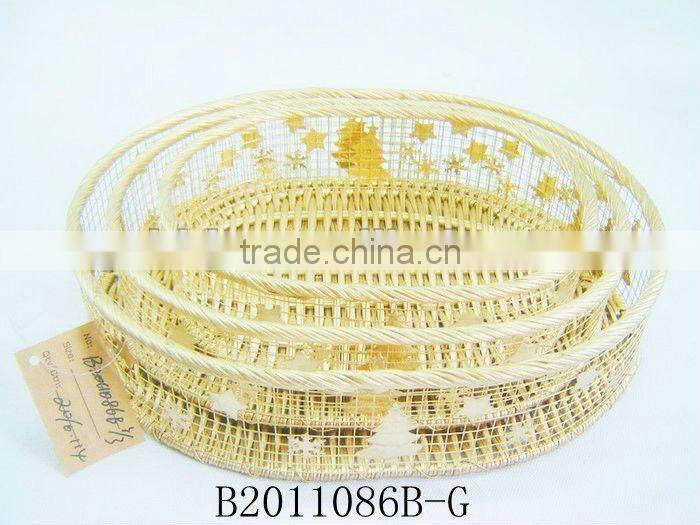 Set of three Gold Iron Awn Christmas decoration gift basket