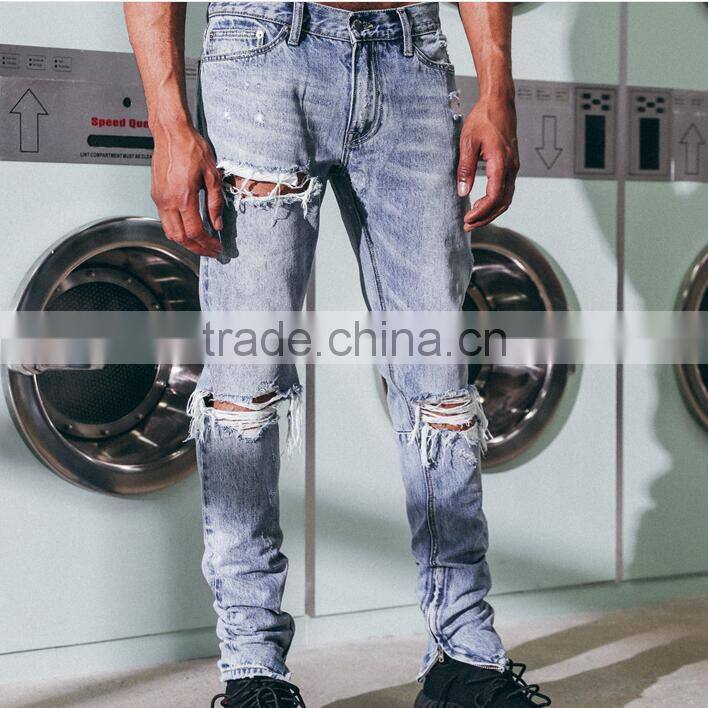 2017 summer latest design mid waist straight leg casual wash denim pants for men