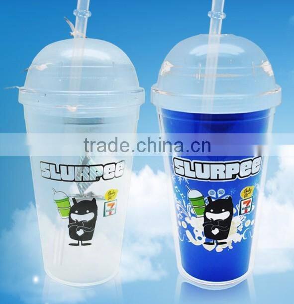16oz Double Wall Clear Plastic Tumbler With Dome Lid And Straw
