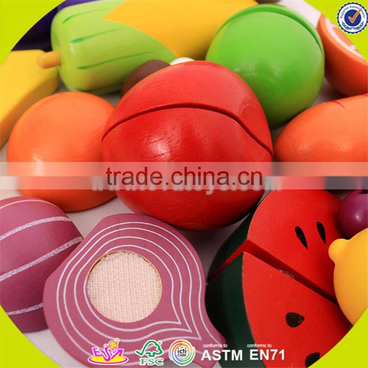 wholesale hot wooden cutting food toy colorful wooden pretend cutting food toy baby cutting fruits and vegetables W10B125