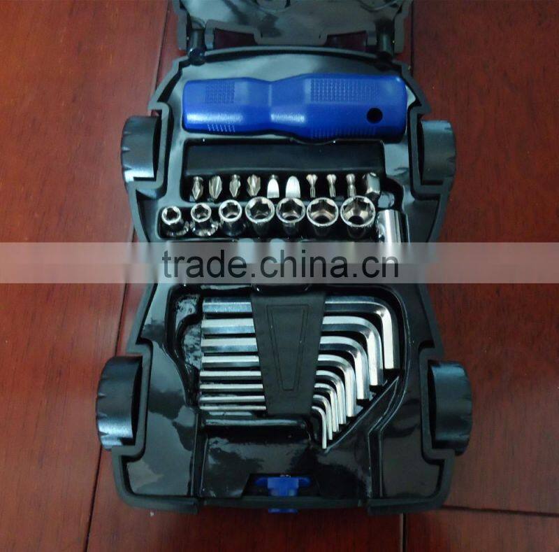 Promotional car shape 34pcs hand tools set/kit with LED light torch