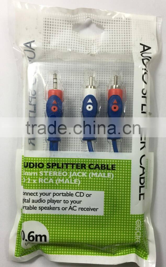Audio splitter cable 3.5mm Stereo Jack(MALE) to 2x RCA(MALE)