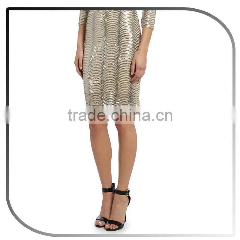 Shiny Golden Scallop Trims Lady Sequin Skirt