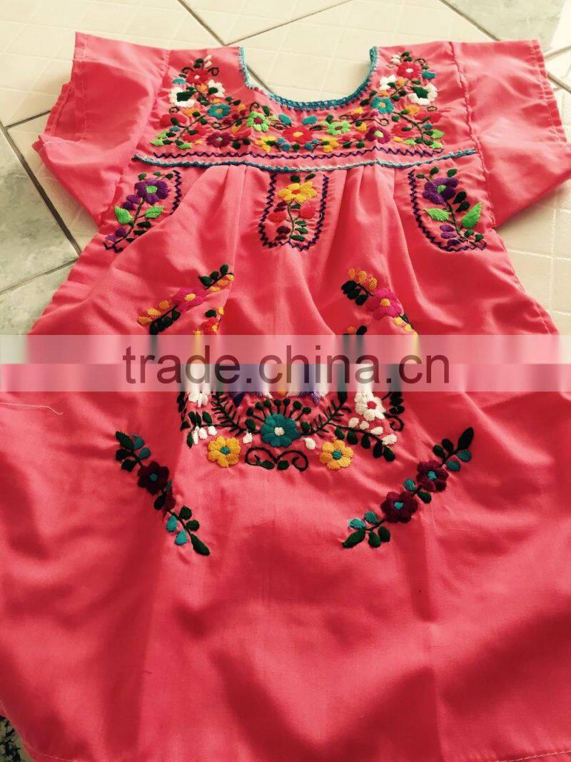 2016 Boho Hand Embroidery Design Cotton Dress For Baby Gril Kids Children Frock Dresses HSD5471