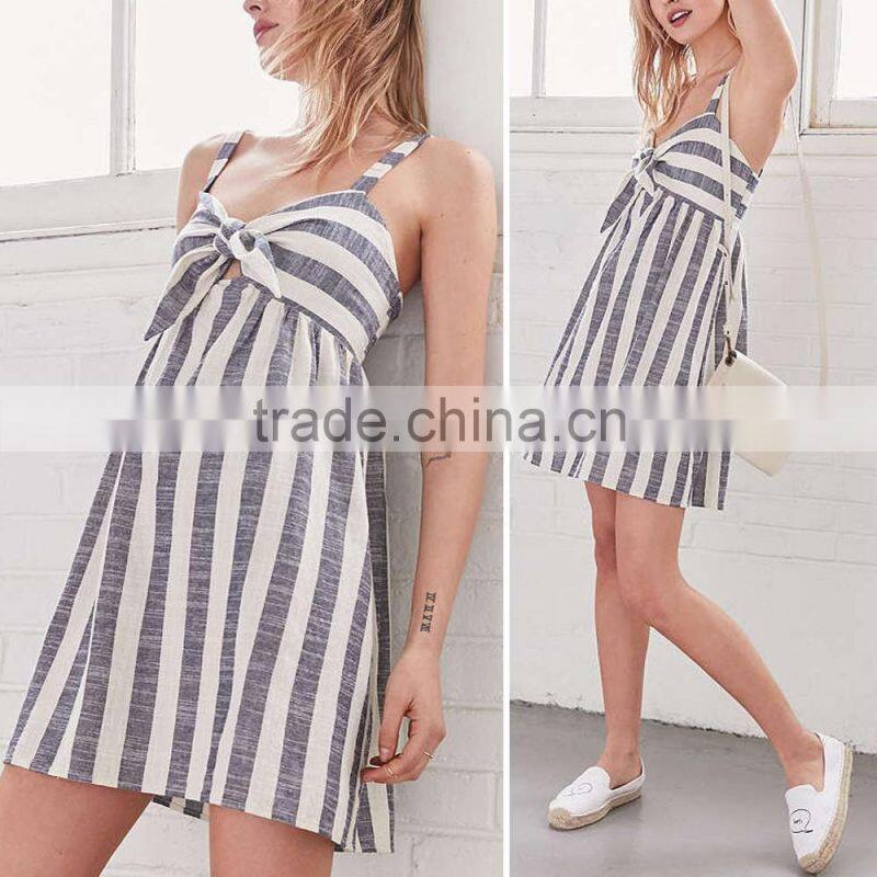 Latest Fashion Party Wear Tie Front Striped Mini Dress For Girls Names With Pictures HSd5081