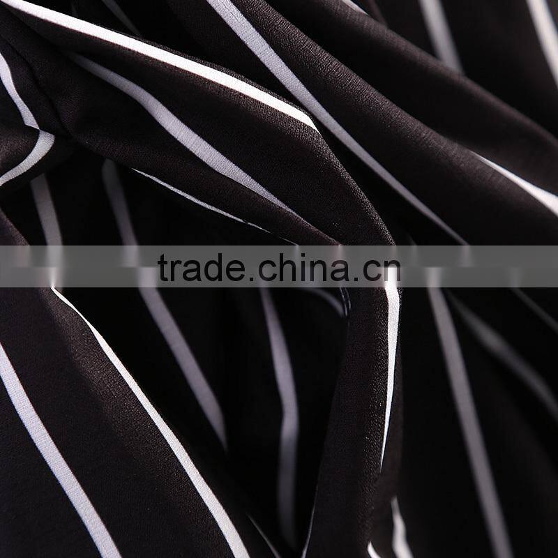 Women fashion short sleeve white and black stripes printing button down loose legging casual romper jumpsuit