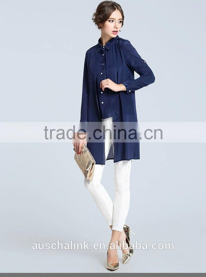 new arrival navy fashion ladies long shirt designs customized