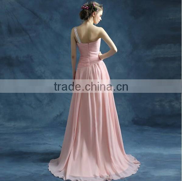 sexy long one shoulder beaded nude mother evening dress