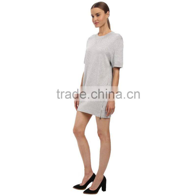 lastest short silver evening dress round neck dress pattern