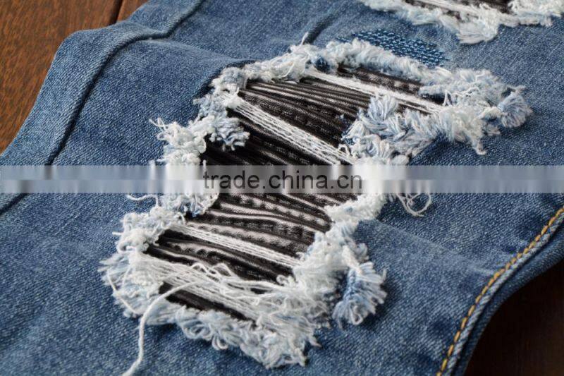 2016Men biker Skinny jeans buttom side zipper knee protection elastic jeans denim Biker jeans pants in stock accept small order