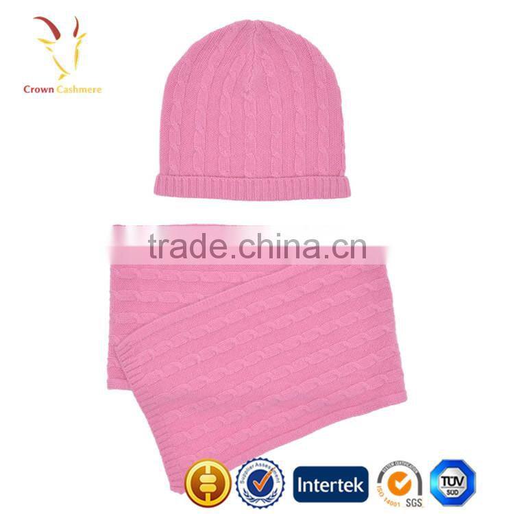 Warm Merino Wool Hat Scarf Attached,Cable Knit Wholesale Hat and Scarf set