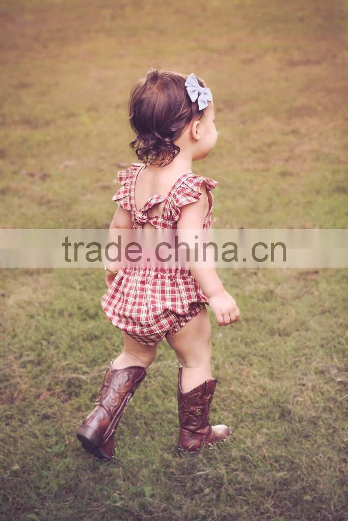 Fashion Clothing Streetwear Red And Cream Gingham Baby Girl Clothes Romper
