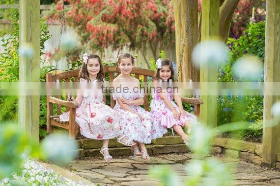 Girls Flutter Sleeve Kids Clothing Wholesale Roses Printed Designer One Piece Dress