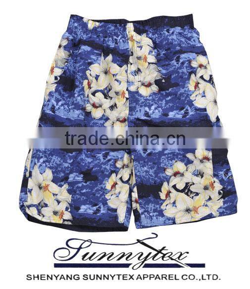 mens beach wear short elastic fabric and string at waistband