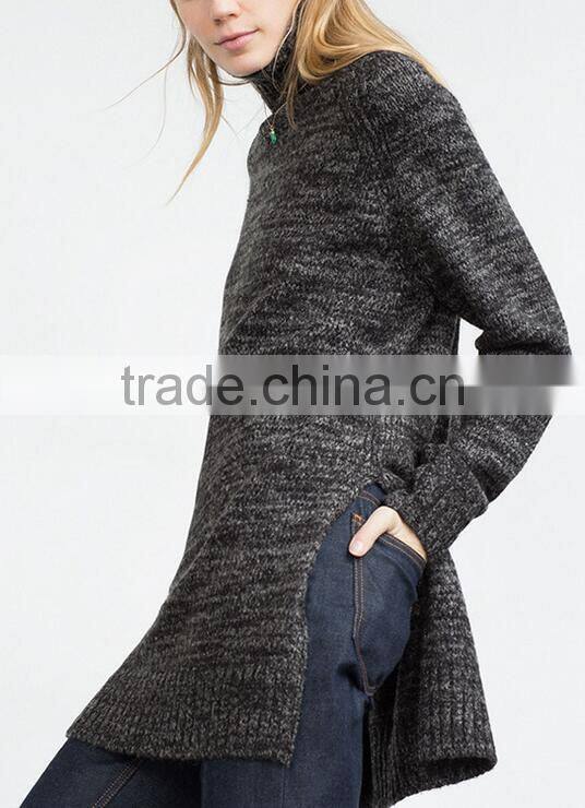 EY0847S loose size turtleneck side slit sweater women