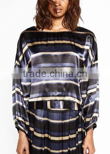 Runwaylover EY2351B 2017 Ladies Fashion Long Sleeve Stripe Blouse
