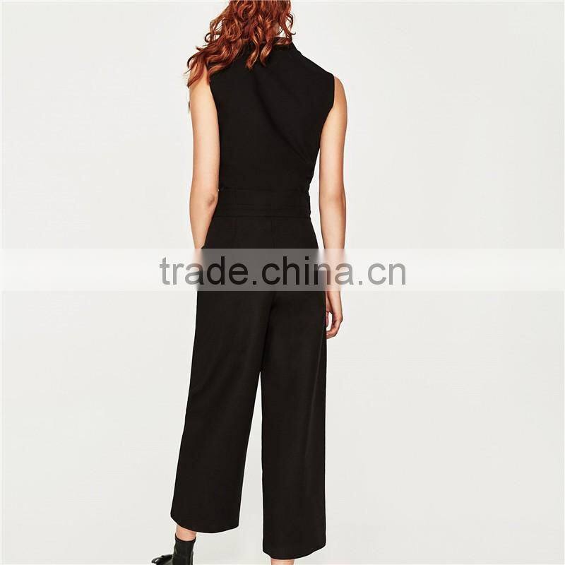 Cotton sleeveless long all black formal jumpsuits and rompers