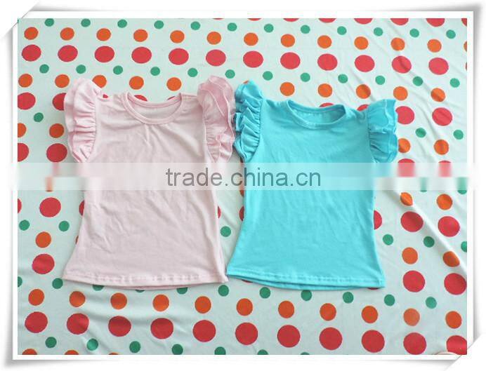 2017 children Cotton Clothes Kids solid color Flutter Sleeves T-Shirt girls top many colors to choose
