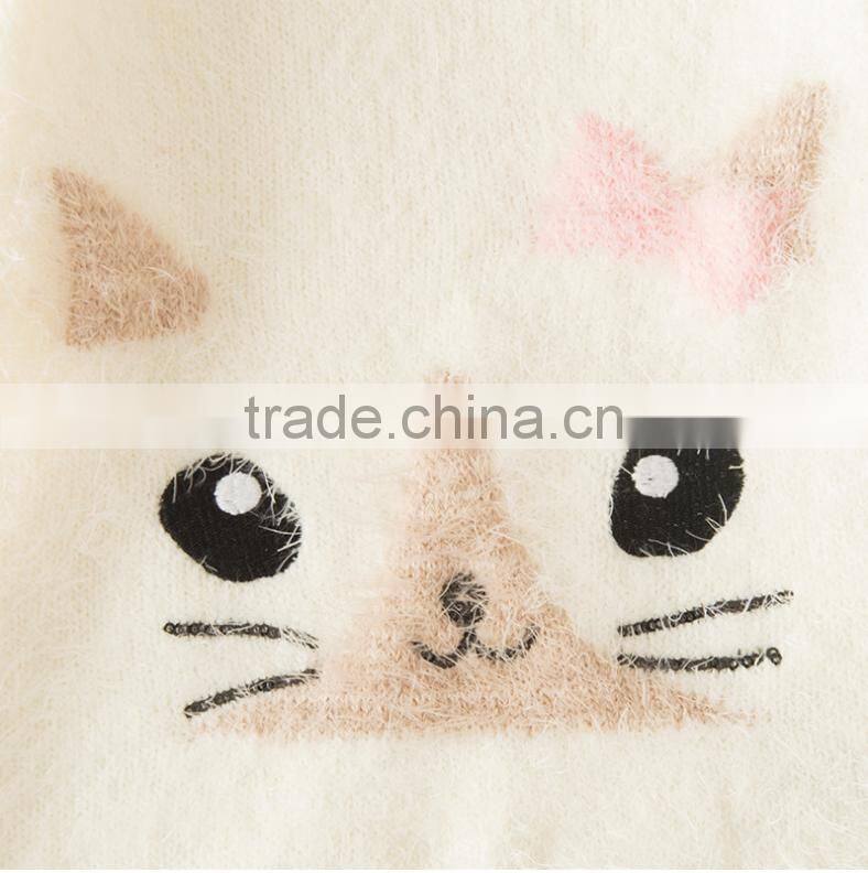 Winter Warm New Design Children Sweaters With Cute Cat Pattern Knitting Girl Pullover