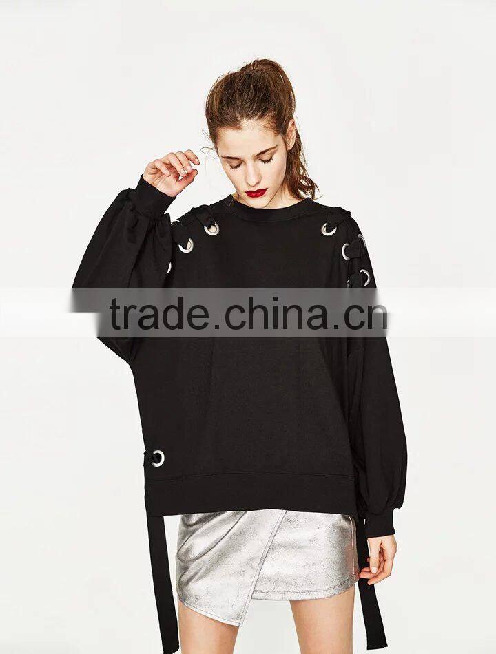 Womens pullover black Buckle cool hoodies Oversized sweatshirts