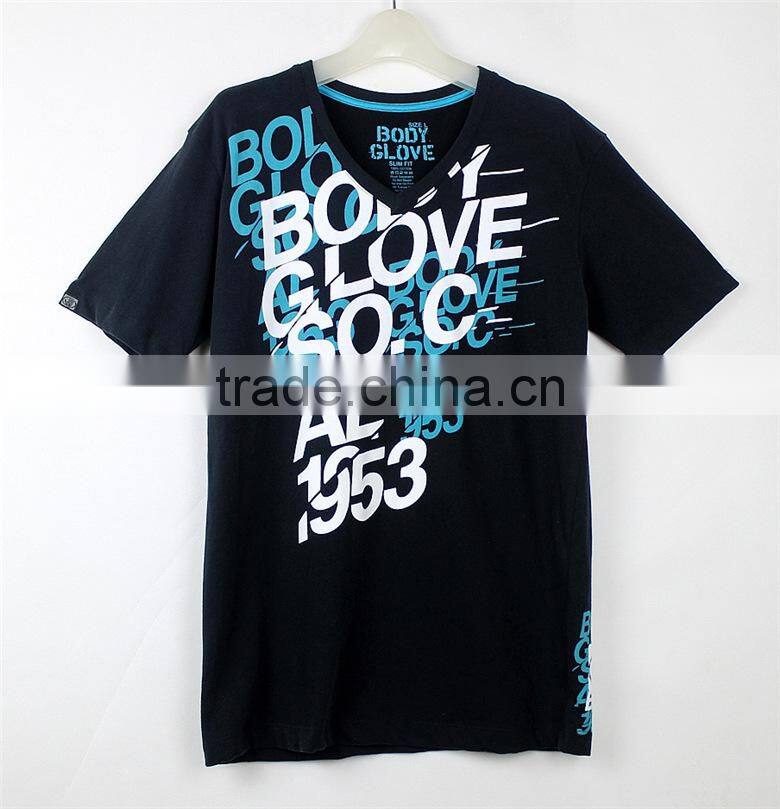v neck promotion cotton men's black t shirt with print