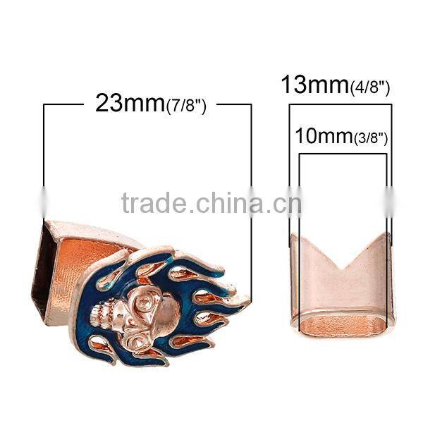 Zinc Based Alloy Hook Clasps Bracelet End Bar With Slider For Leather Bracelet Skull Halloween Rose Gold Blue