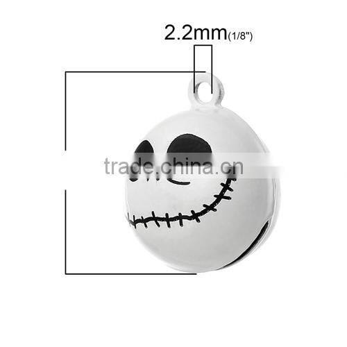 Copper Charm Pendants Nightmare Before Christmas Halloween Skull Bell White Skull Pattern 22.0mmx18.0mm