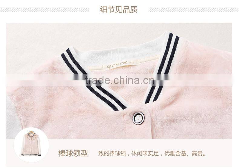 Hot Selling Qianxiu Fashion Flannel Baseball Neck Design Men Sleepwear