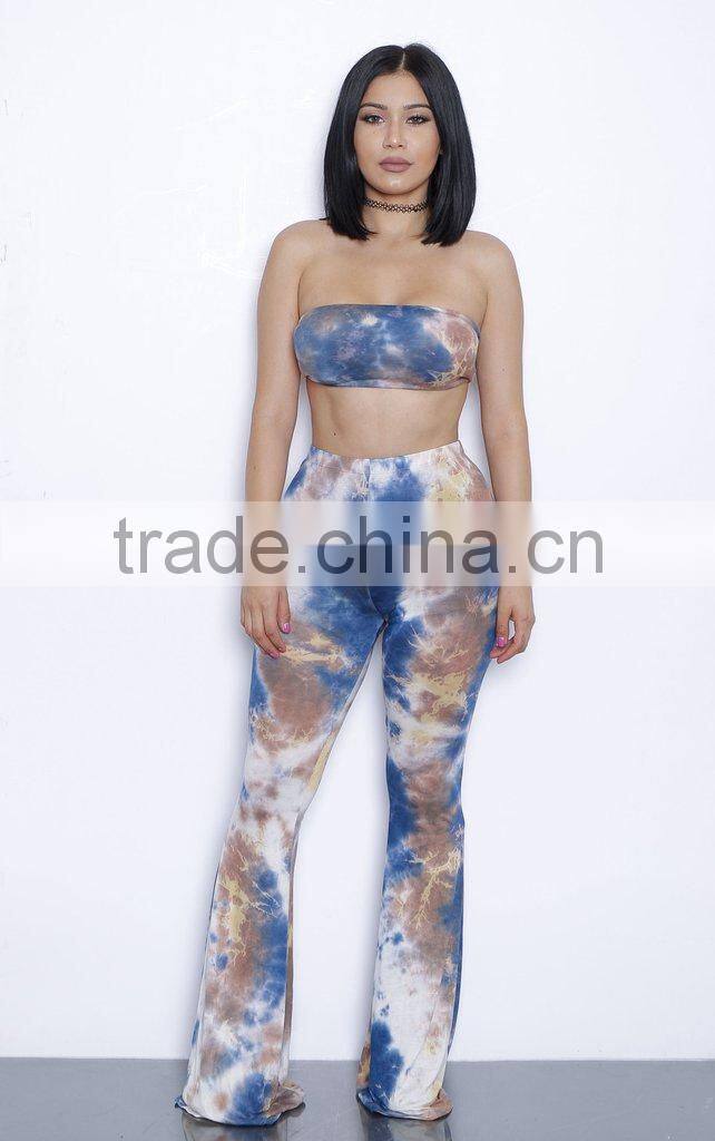coffee gradient bell bottomed pants and top set /19 color xayn tie dye wide legging flare trousers and top two piece set