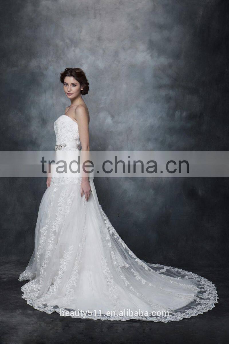 Mermaid Straight Neck With Beaded And Ribbon Sash Wedding Dress AS28602