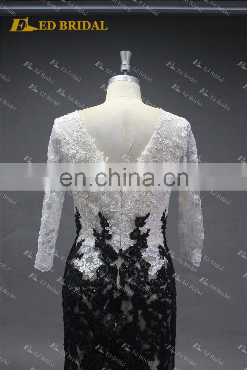 LN137 New Sexy See Through 3/4 Sleeves Real Samples Of Lace Evening Dress