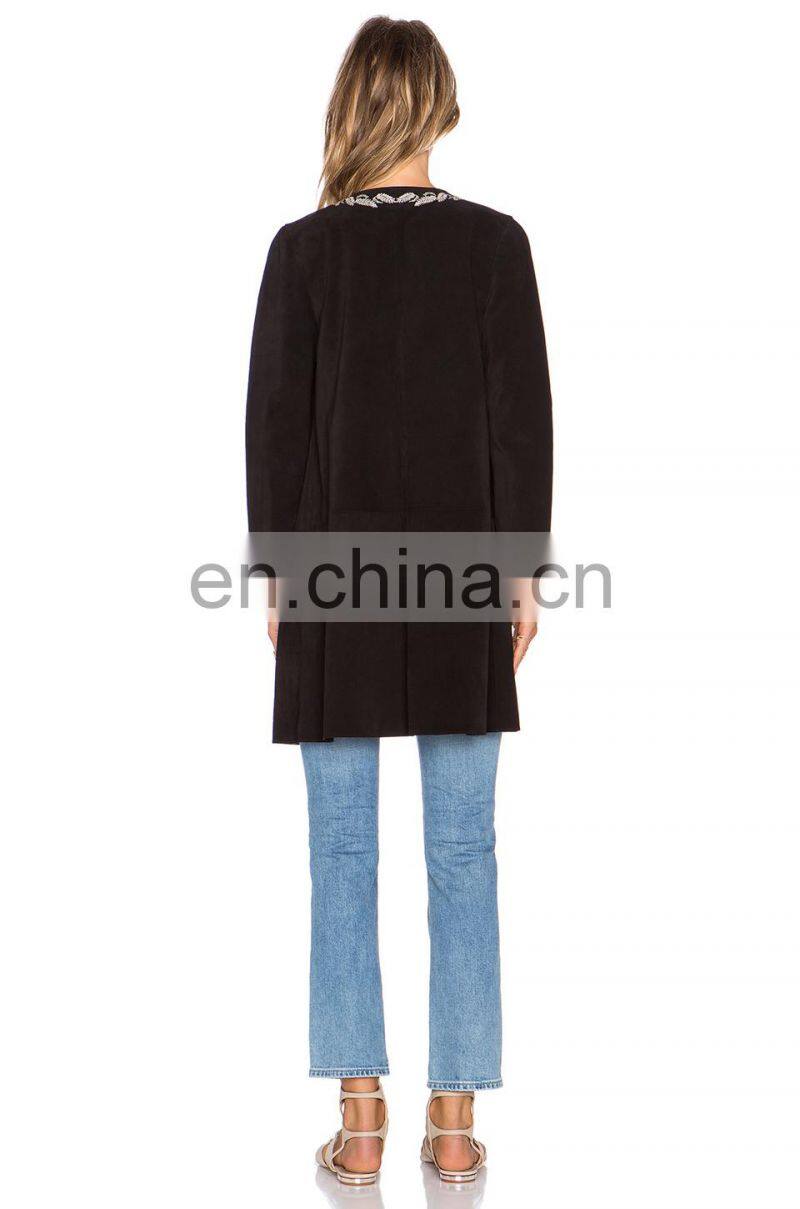 Embroidered Detail Along the Neckline Turkish Women Coat