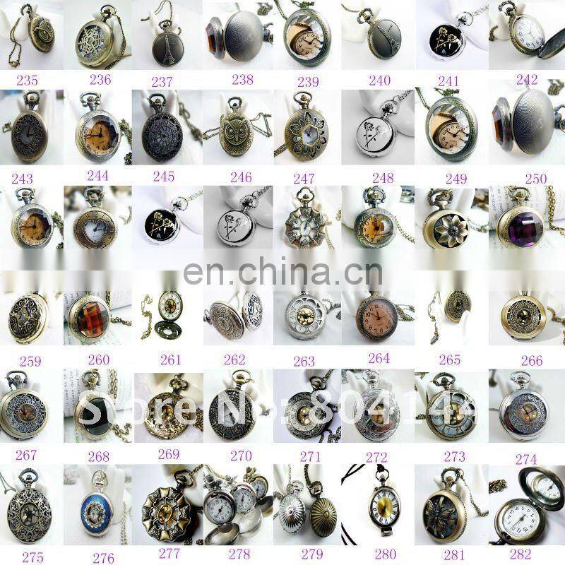 W76 wholesale Antique brass bronze pocket watch chain charm pendant watch necklace nickel free lead free