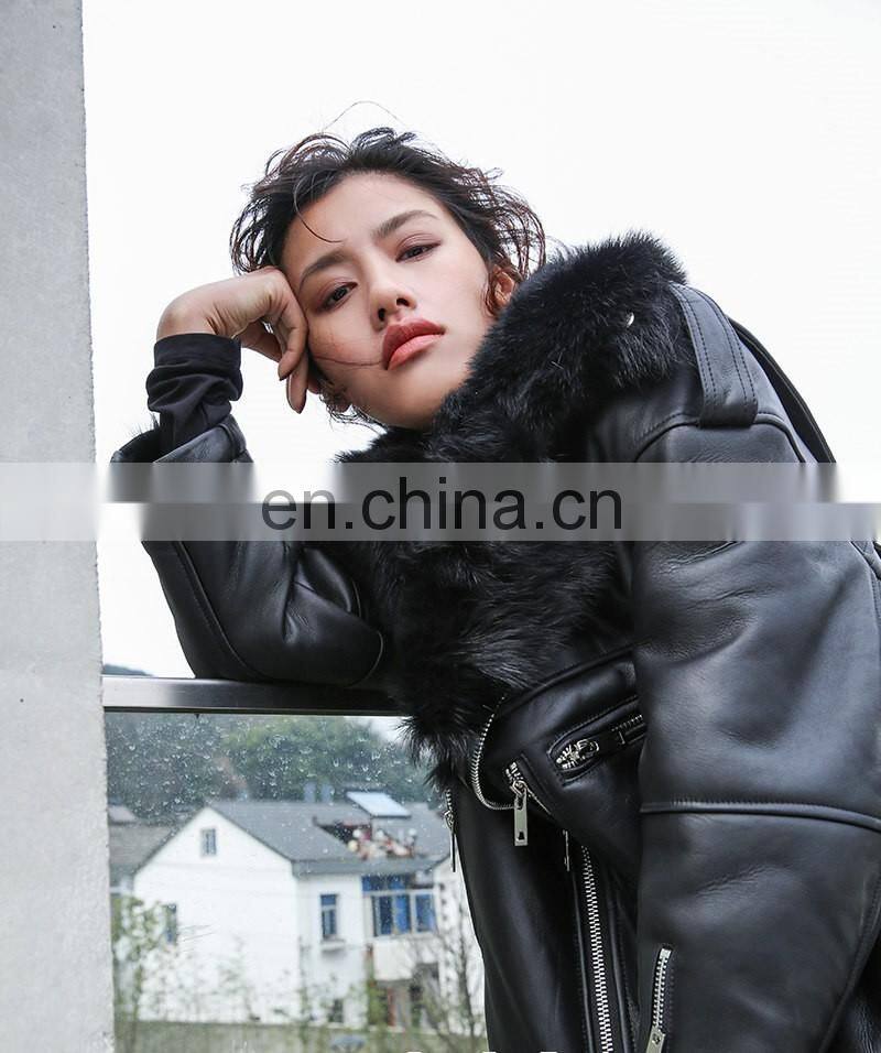 Real Sheep Fur Spring Tuscan Leather Jacket Long Sleeve Genuine Leather Jacket