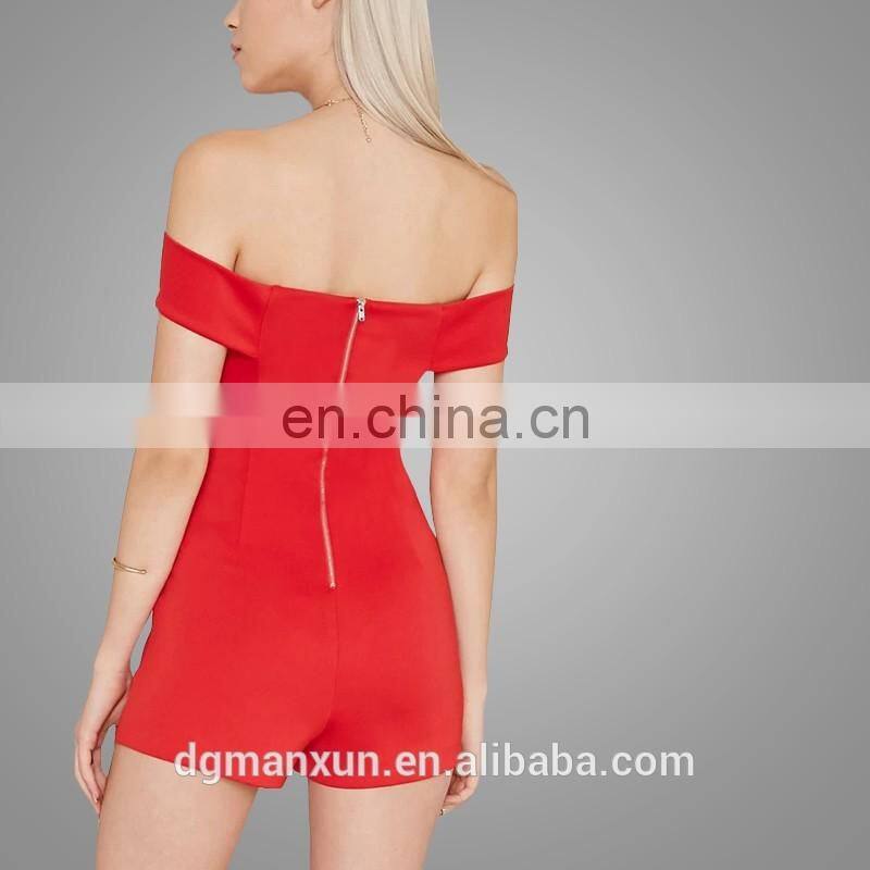 Red Slim Short Dress Off Shoulder Romper with Zipper