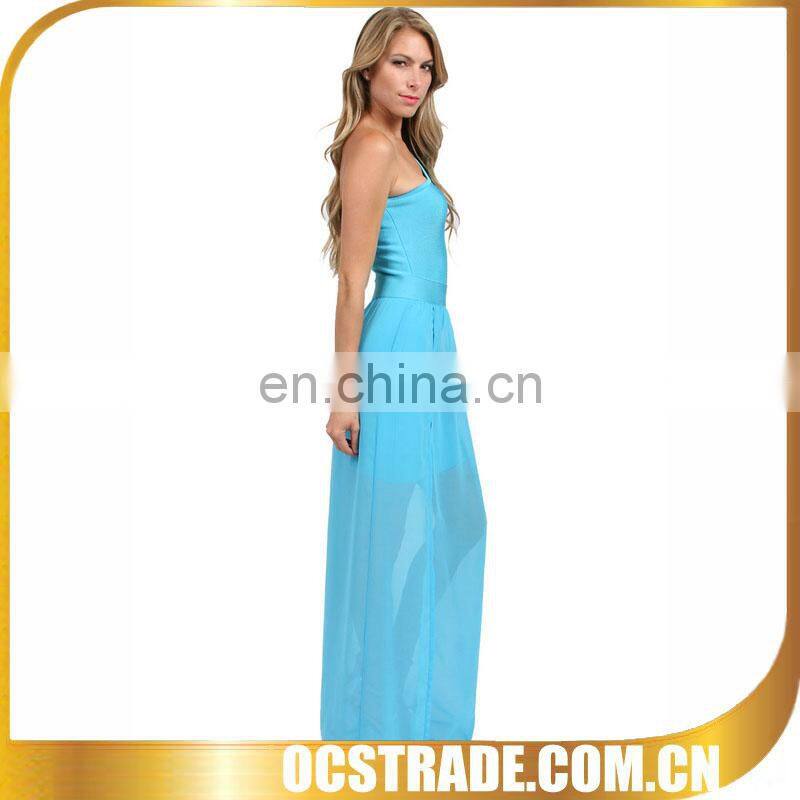 2014 blue mesh maxi one shoulder draped cocktail dresses