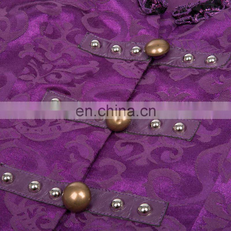 Belle Poque Women's Gothic Victorian Corset Style Lace Embellished V-Neck Jacquard Purple Coat Retro Vintage Tops BP000223-3