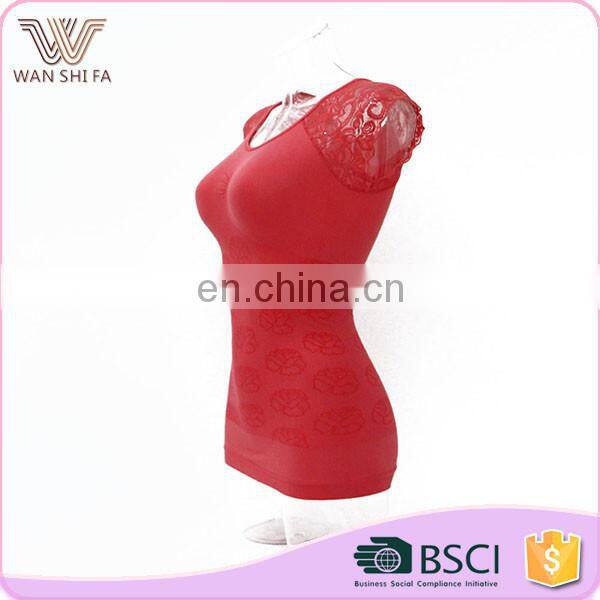 Top quality flower printing single color lace short sleeve seamless shaper wear