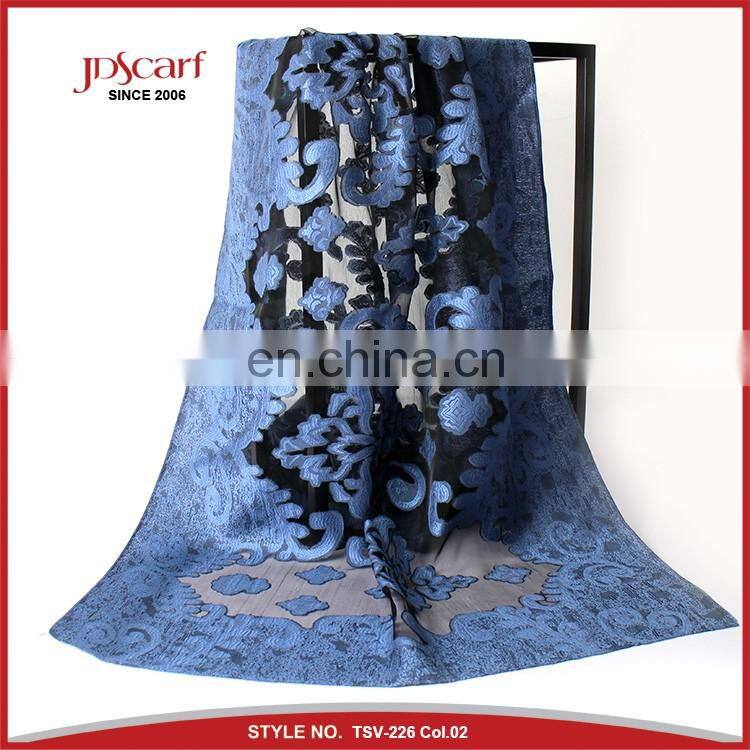 Super quality burnout flower pattern silky viscose shawl scarf