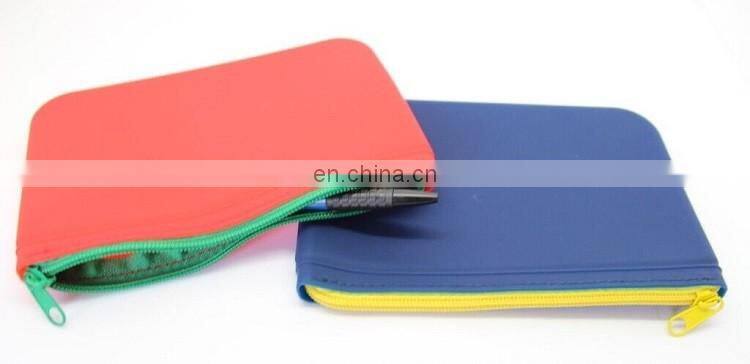 Factory Both Side Plain Design Zipper Cosmetic Purse Wallet Kids Pencil Case Silicone Bag