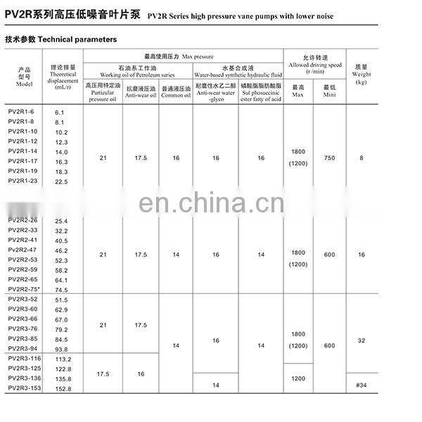 Blince PV2R2-53 China Hydraulic Pumps Hidrolic Pumps