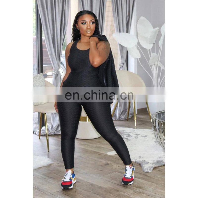 2021 New Fashion Plain Long Sleeve Jacquard 3 Piece Fall Sets Women Zipper Tracksuit Set