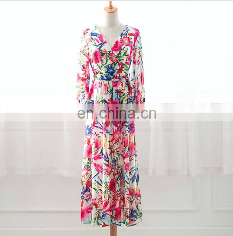Ladies sexy holiday dress irregular floral print bohemian dress deep V big swing beach dress plus size