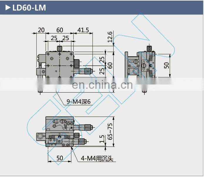 60x60mm Trimming Platform Bearing Tuning Sliding Table XYZ 3 Axis Linear Stage