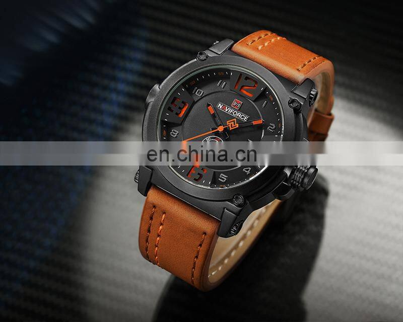NAVIFORCE 9099 Luxury Men Military Sports Quartz Watches 30M Waterproof Leather Band Wristwatch 3D Dial Creative Calendar Clock