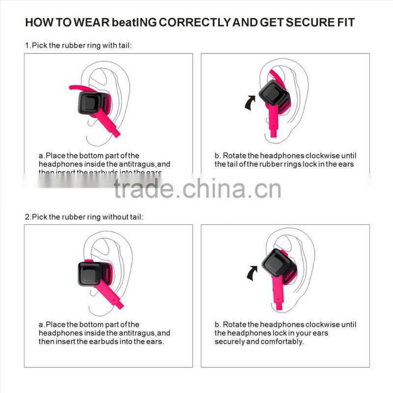 High quality wireless neckband stereo waterproof sport bluetooth ear buds for samsung
