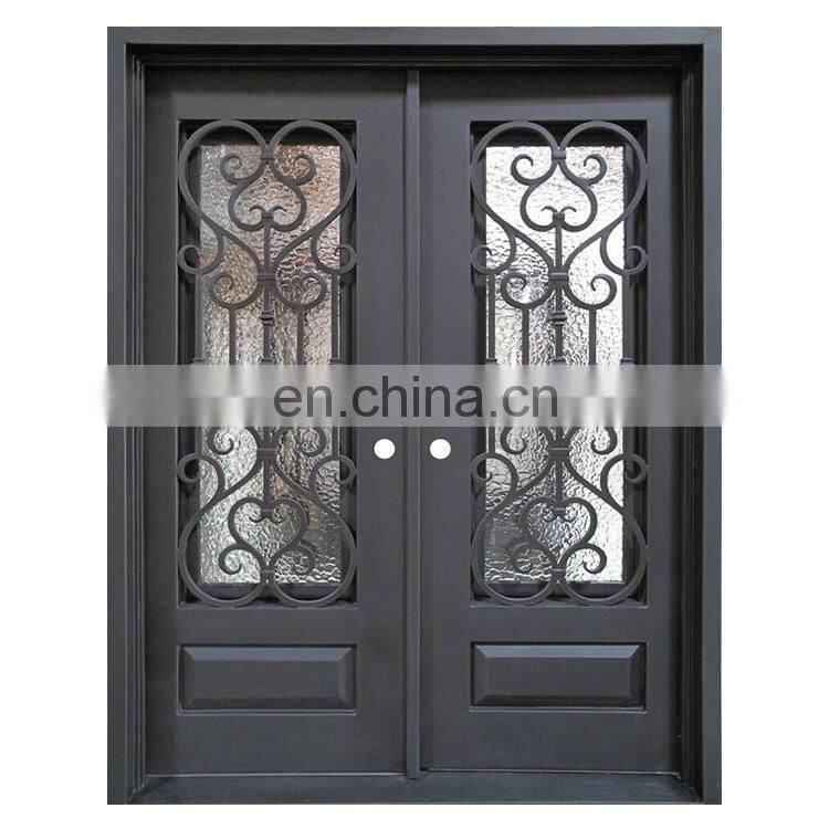 China factory custom design residential exterior security double metal wrought iron entry doors